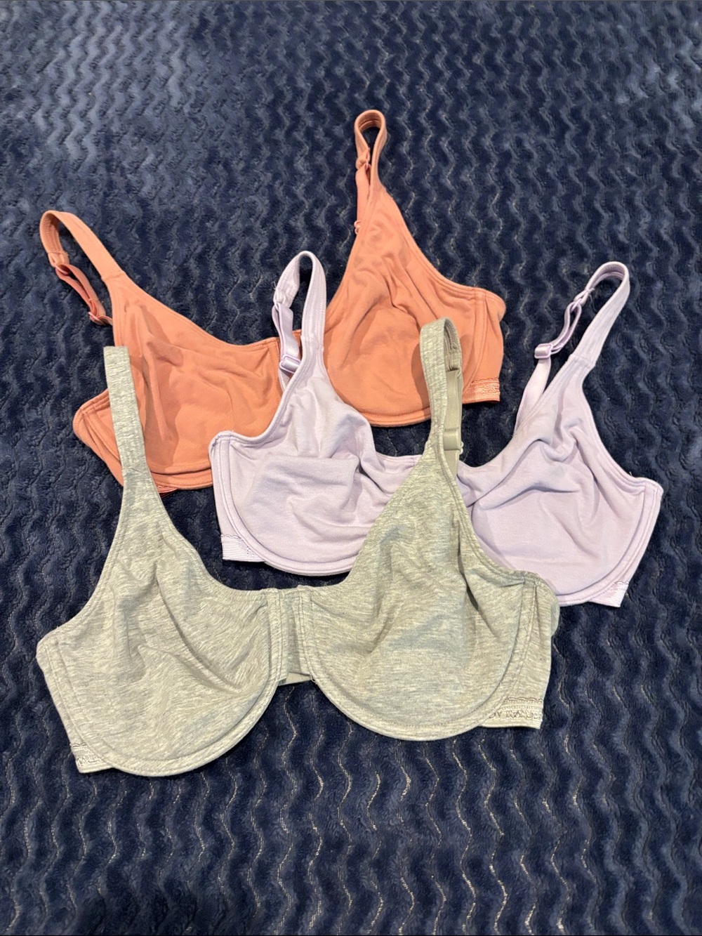 Fruit of the Loom Three-Pack Underwire Bras - Peach, Lavender & Heather Gray 34D